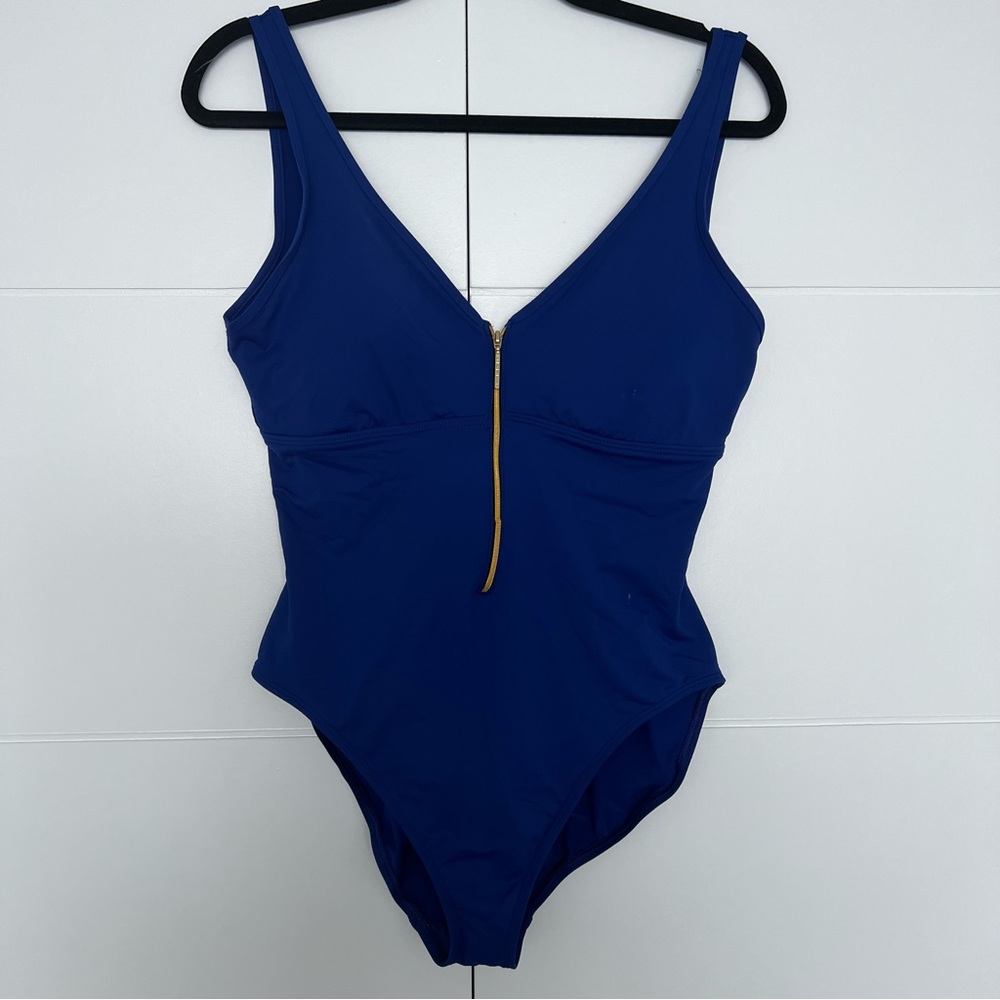 Lauren Ralph Lauren Blue Zip-Up Swimsuit
